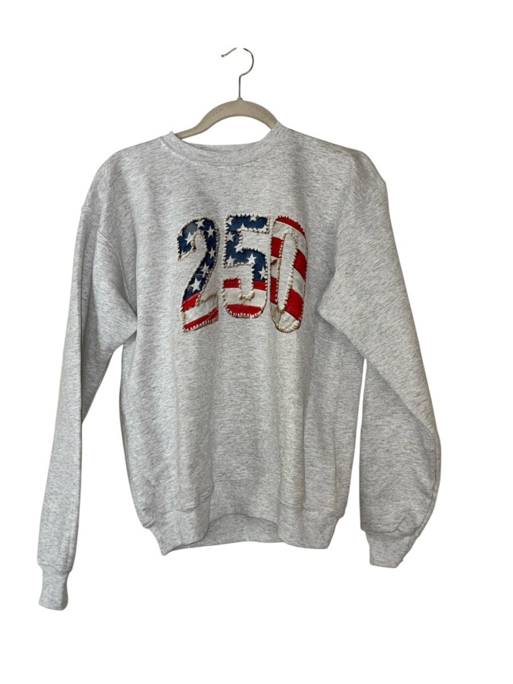 Hanes Gray Sweatshirt with American Flag '250' Applique
